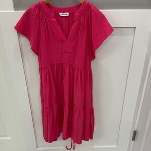 Calvin Klein Hot Pink Tiered Flutter Sleeve Dress